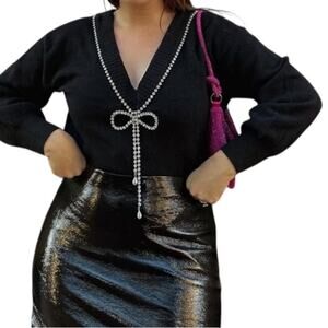 Express Rhinestone Bow Embellished Convertible Sweater Black Size S Oversized